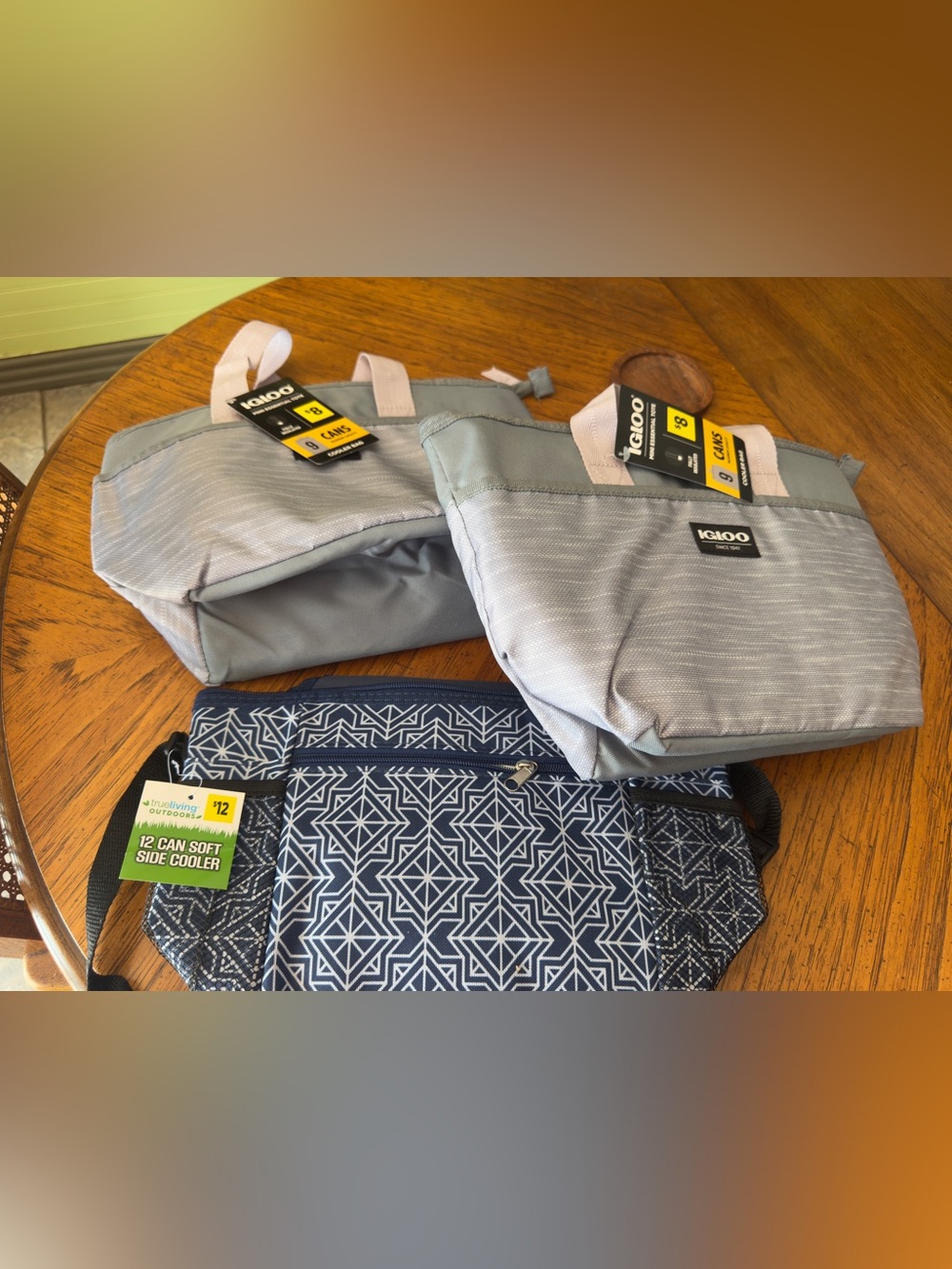 Igloo Soft Cooler Totes in Light Gray and Navy Pattern